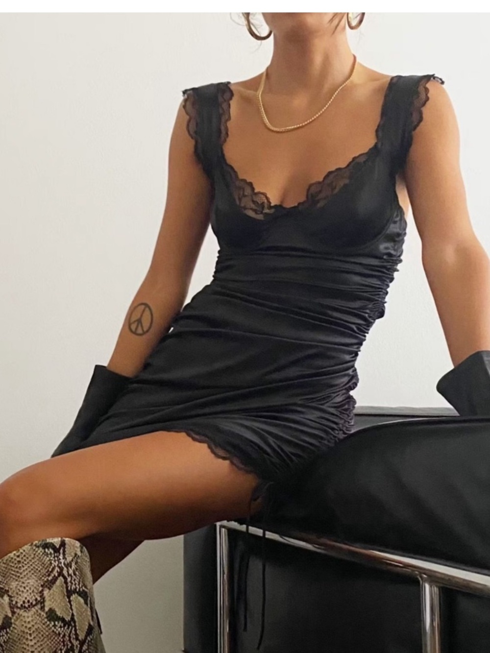 For Love and Lemons Inez Dress Lace Coquette Ruched Dark Romantic size M